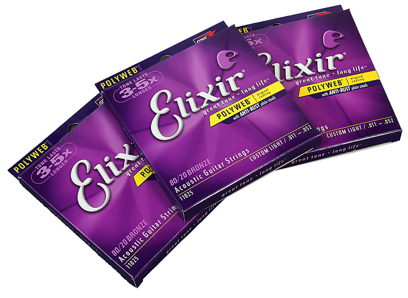 Elixir Polyweb Acoustic Custom Light Strings - .011-.052 - 3 Sets