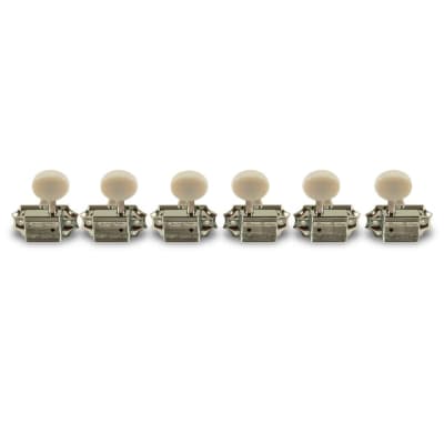 Kluson 3 Per Side Vintage Diecast Series Tuning Machines Nickel With Parchment Plastic Button for sale
