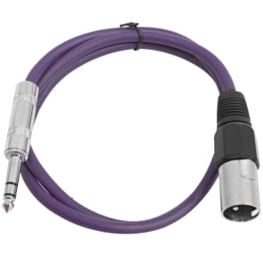 Seismic Audio SATRXL-M3PURPLE XLR Male to 1/4" TRS Male Patch Cable - 3'