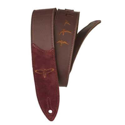 Paul Reed Smith PRS Premium Leather 2" Guitar Strap Embroidered Birds Burgundy image 1