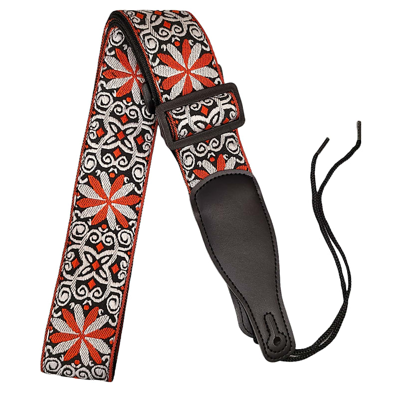 Orange Red Black White Retro Jacquard Guitar Strap image 1