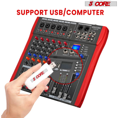 5 Core Audio Mixer DJ Equipment Digital Sound Board Karaoke XLR Mixers Professional 6 Channel Bluetooth USB w Effects for Recording Music Studio PC Podcast Instruments Consola De Sonido - MX 6CH image 11