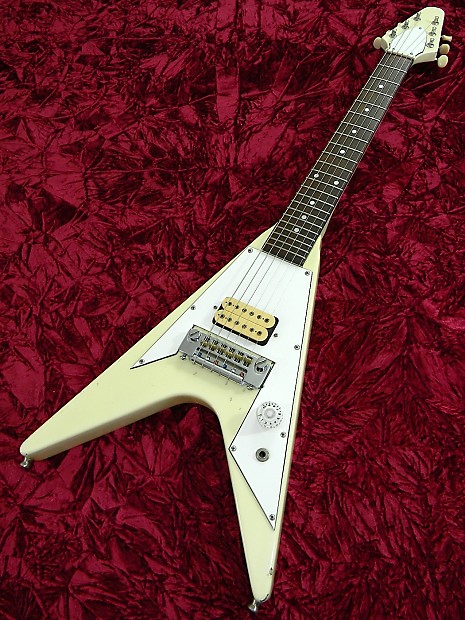 Bradley MiNi Flying V Vintage 1985 Ivory White Schaller 445 Bridge Short Scale Travel Guitar