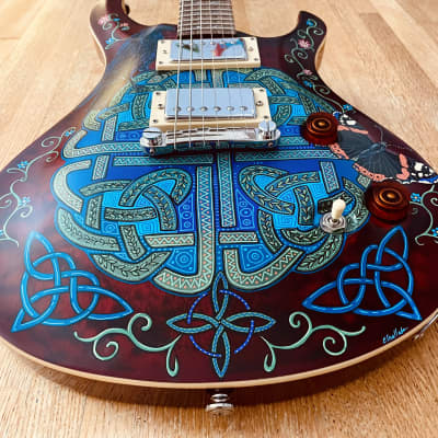 Custom Design Celtic Knot and Raven Hand-painted Tokai Guitar image 3