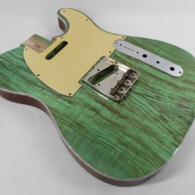 MJT  Lightweight Bound Spalted Maple Tele Body 2022 Trans Green Top Natural Back image 4