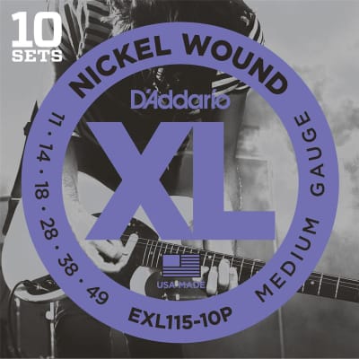 D'Addario EXL115 XL Nickel Wound Electric Guitar Strings Set, Medium/Blues Jazz Rock, 11-49 Gauge, 10-Pack image 1