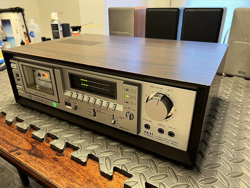 Akai CS-F33R vintage stereo cassette deck player with Wood