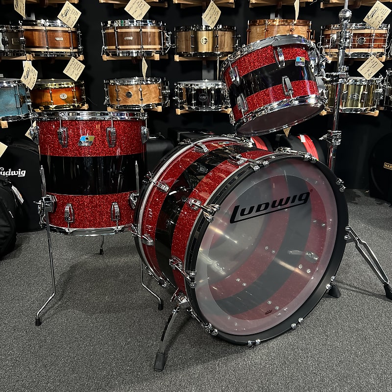 Ludwig 50th Anniversary Vistalite Pro Beat 24/16/13" Drum Set Kit in Red Sparkle/Smoke/Red Sparkle from NAMM image 1