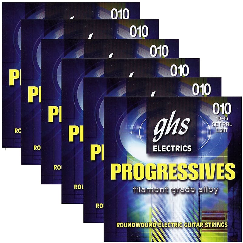 6 Sets of GHS PRL Progressives Roundwound Electric Guitar Strings, Light (10-46) image 1