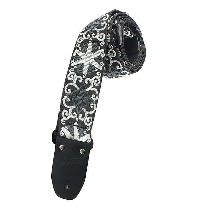 Henry Heller 2" Jacquard Guitar Strap Webbing Black w/Silver Spinner image 1