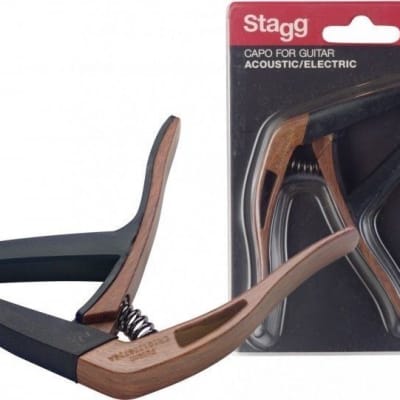Stagg SCPX-CU/DKWOOD  Woodgrain Curved Trigger Clamp Spring Steel Guitar Capo for sale