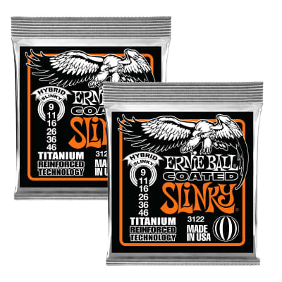 2x (2 sets) Ernie Ball 3122 Electric Hybrid Slinky Coated Titanium RPS Electric Guitar Strings, 9-46 image 1
