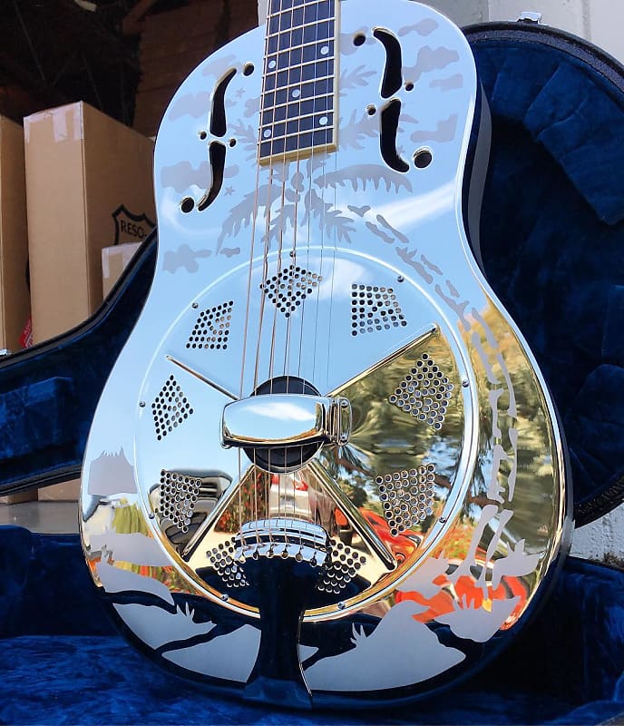 National Reso-Phonic Style O GERMAN SILVER 12 Fret 2023 Mirror Nickel w/ Deco Palms image 1