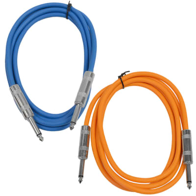 2 Pack of 6 Foot 1/4" TS Patch Cables 6' Extension Cords Jumper - Blue & Orange image 1