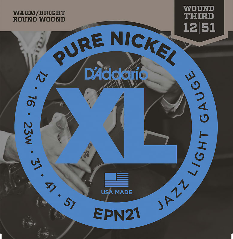 D'Addario EPN21 Pure Nickel Electric Guitar Strings, Jazz Light, 12-52 image 1