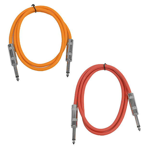 Seismic Audio SASTSX-3-ORANGERED 1/4" TS Male to 1/4" TS Male Patch Cables - 3' (2-Pack) image 1
