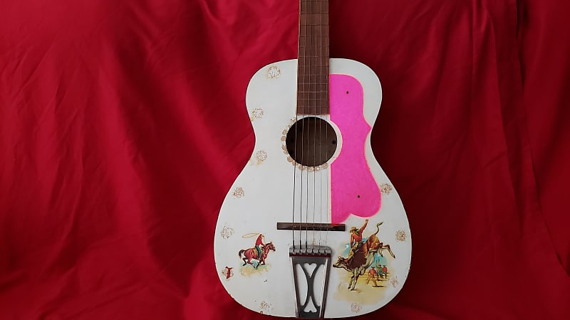 Harmony Stella Parlor Guitar 1950s H928 RARE blonde faux flame tiger stripe *project* USA made image 1