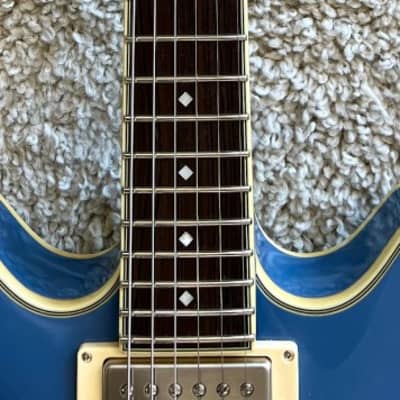 D'Angelico Excel Mini DC Semi-Hollow Body Elec Guitar, Slate Blue, DAEMDCTSLBSNS image 5