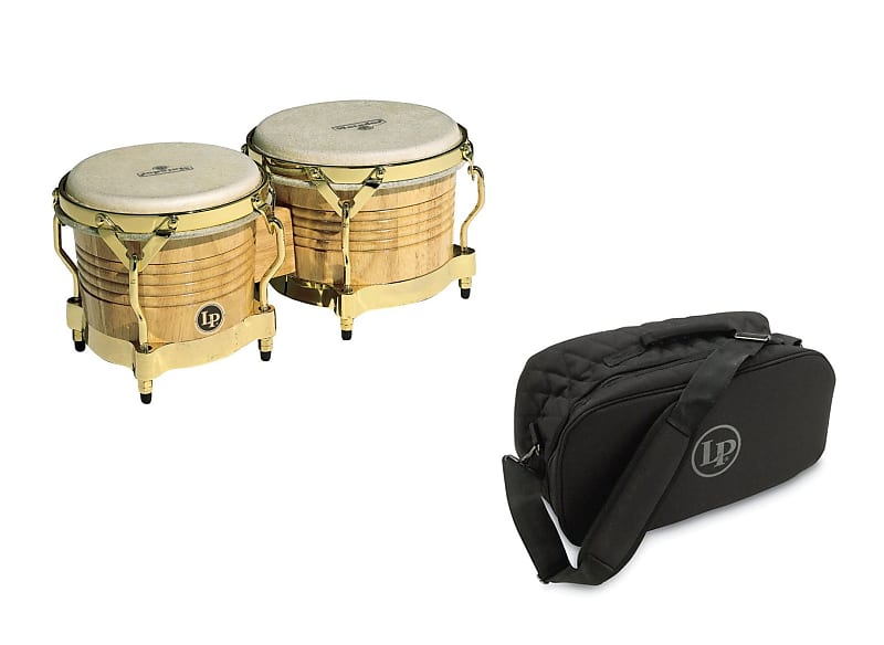 LP Matador Wood Bongos - Natural/Gold + LP Deluxe Padded Bongo Bag