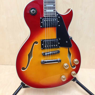 Haze 239 CS Semi-Hollow Body Electric Guitar,Cherry Sunburst+Free Gig Bag,Picks image 4