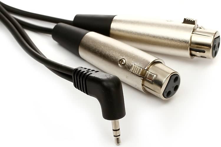 Hosa CYX-401F Microphone Cable - Dual XLR3 Female to Right-angle 3.5mm TRS Male - 1 foot image 1