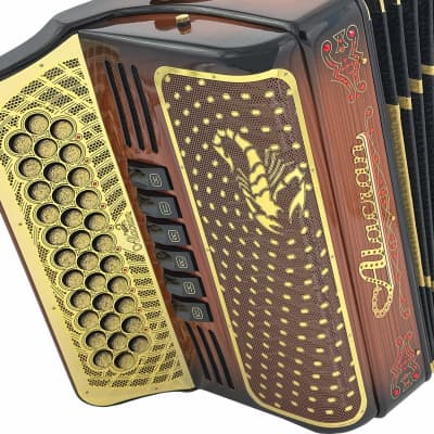 Alacran Accordion 34 Button 12 Bass Two Tone FBE/EAD Brown Wood Stain image 2