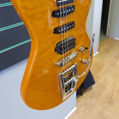 Shine SI-802 Translucent Amber With Tremolo HSS Electric Guitar image 4