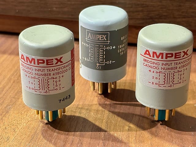 AMPEX BRIDGING INPUT TRANSFORMERS (3) 2 - 4580200-01, 1- 58-0116-02 1970'S  - Grey with Gold Pins