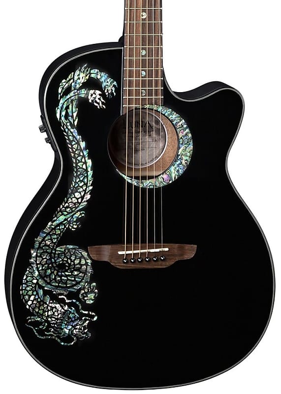 Luna Fauna Dragon Acoustic-Electric Guitar Black image 1