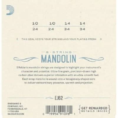 D'Addario EJ62 Mandolin Strings Set. 80/20 Bronze Mandolin Strings, Loopend image 2