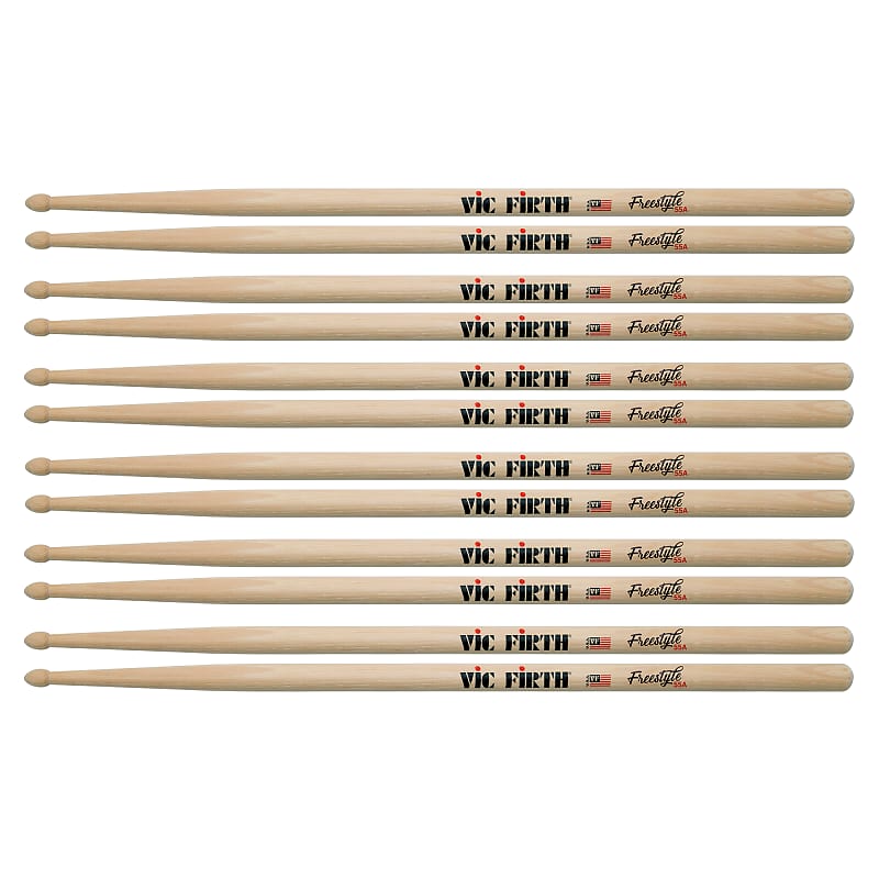 Vic Firth American Concept Freestyle 55A Wood Tip Drum Sticks (6 Pair  Bundle)