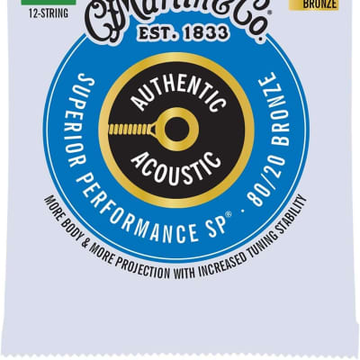 Martin Authentic Acoustic Guitar Strings, Superior Performance Extra Light 10-47, 80/20 Bronze, 12 strings image 1