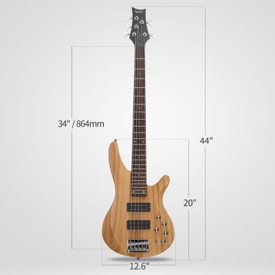 Glarry 44 Inch GIB 5 String H-H Pickup Laurel Wood Fingerboard Electric Bass Guitar with Bag and other Accessories 2020s - Burlywood image 6