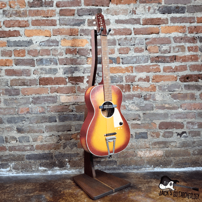 Chord Parlor Acoustic Guitar w/ Goldfoil Pickup & Rubber Bridge (1960s, Cherryburst) image 11