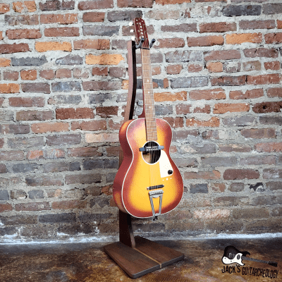 Chord Parlor Acoustic Guitar w/ Goldfoil Pickup & Rubber Bridge (1960s, Cherryburst) image 4