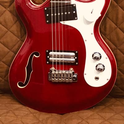 Danelectro 66BT-TRRED Semi-Hollow Double Cutaway Offset Horn Shape Baritone 6-String Electric Guitar image 4