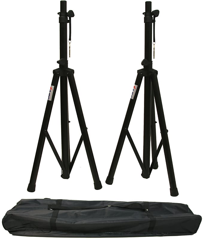 (2) DJ PA Speaker Universal Stands and Nylon Carrying Bag Package image 1