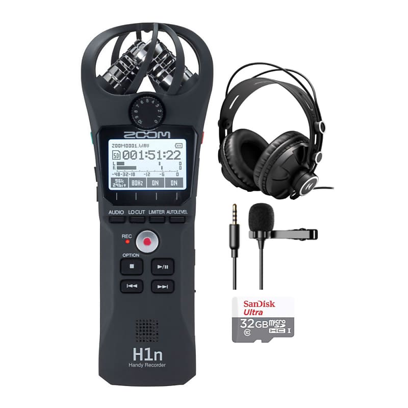 Condenser　Headphones,　Zoom　Bundle　microSD　and　Knox　with　Monitoring　H1n　Closed-Back　Portable　Omnidirectional　Microphone,　Lavalier　Card　Digital　Recorder　Reverb　Gear　32GB　(4　Items)