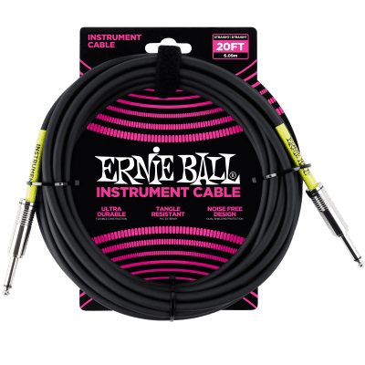 Ernie Ball 20ft  Black Straight/Straight Instrument cable P06046