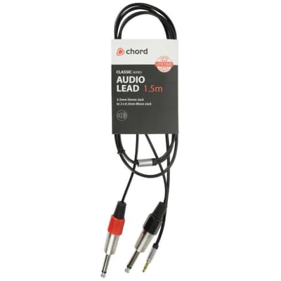 Chord Classic Audio Leads 3.5mm Stereo Jack Plug - 2 x 6.3mm Mono Jack Plugs for sale