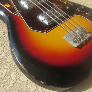 1960's Teisco Silvertone Burns Style Bass Sunburst image 4