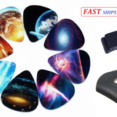 Medium Thickness Guitar Picks 0.71mm. Space Universe Images 10 Pcs. + Picks Holders. Fast Shipping! image 1