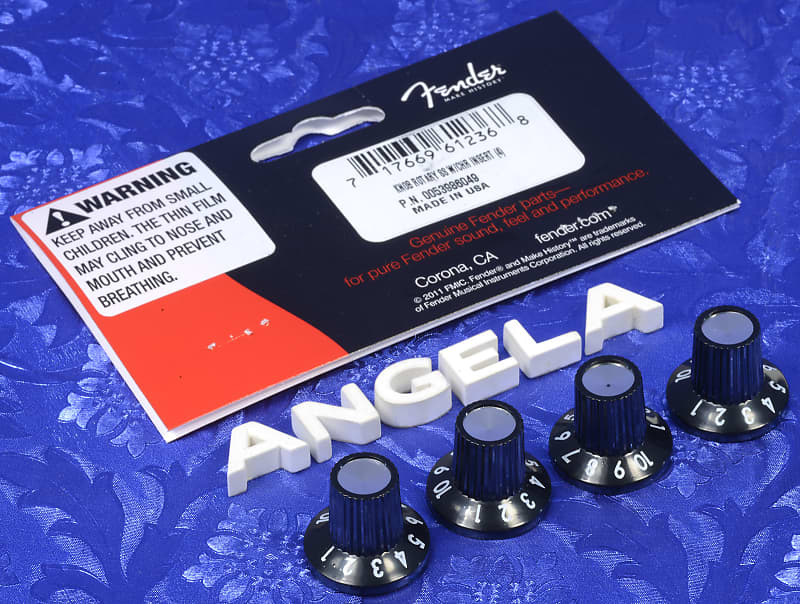 Fender Amp Knobs, Black Skirted Push On, Pack of 4, Reverb