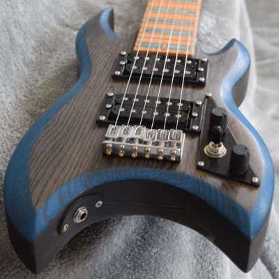 Hand Made Lap Steel 2-hum VT3way Shannon X-Axe 2022 Stain Black Blue Bevels Satin Relic image 2