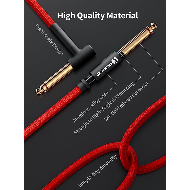 Guitar Cable, 1/4 Instrument Cable 6.35Mm Jack Nylon Braided Audio