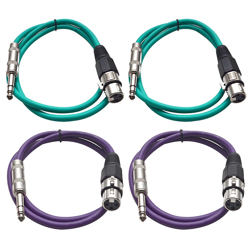 4 Pack of 1/4 Inch to XLR Female Patch Cables 2 Foot Extension Cords Jumper - Green and Purple image 1