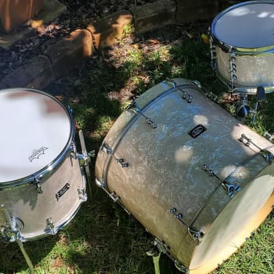 SJC Custom 3pc Drum Set - Aged White Marine Pearl / Maple Shells image 12