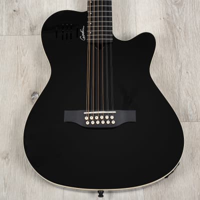 Godin 048588 A12 Black HG 12-String Guitar, Solid Cedar Top, Gloss Black Finish image 2