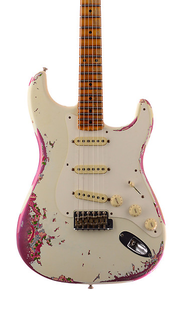 Fender Custom Shop LTD 1957 Stratocaster Heavy Relic Olympic White Over Pink Paisley image 1