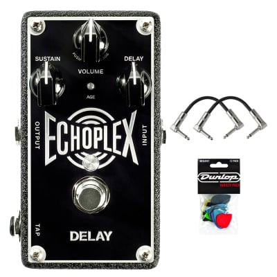 Dunlop EP103 Echoplex Delay Guitar Effects Pedal With 2 Patch Cables and 12 Picks Variety Pack image 1